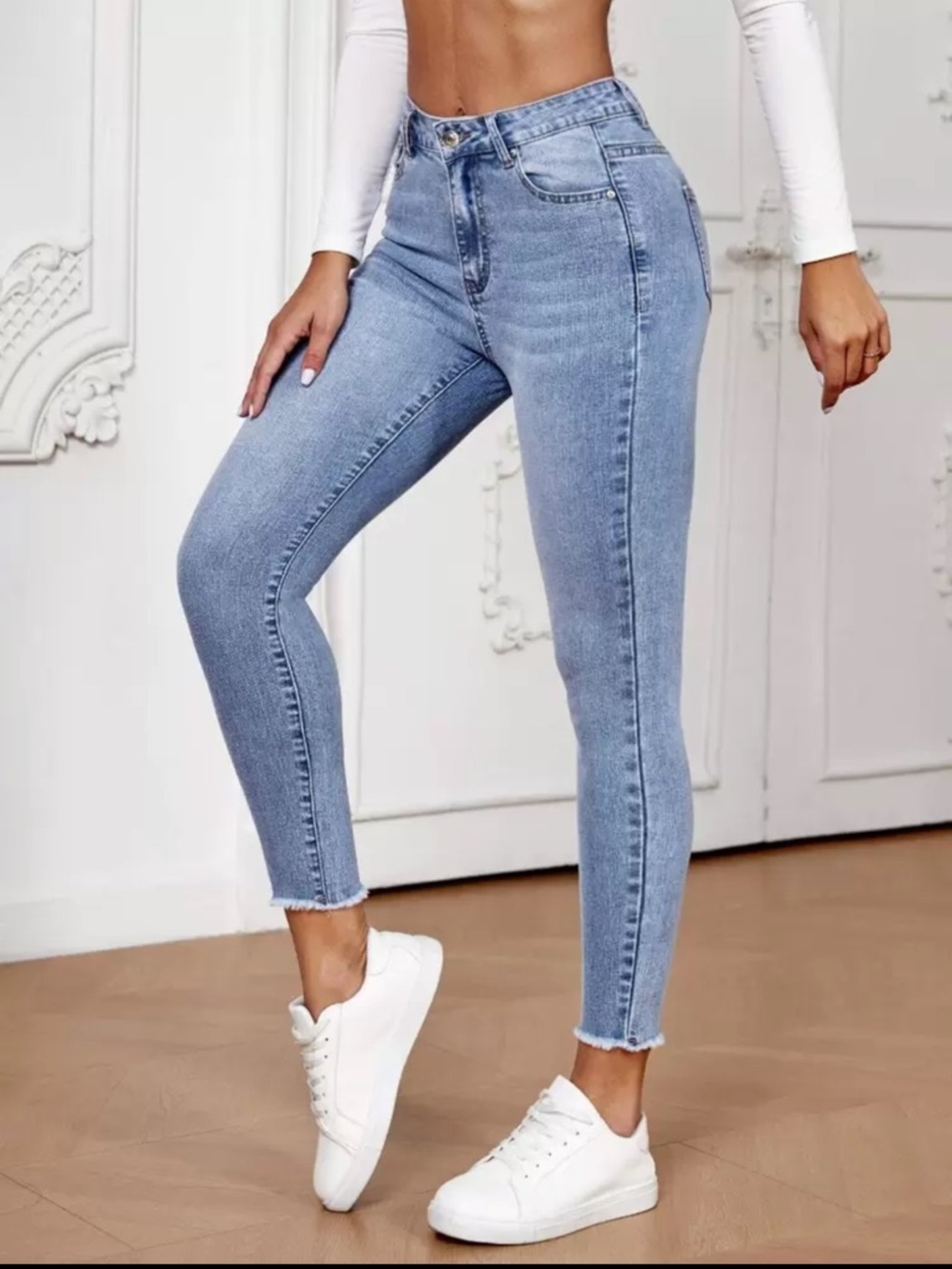 SHEIN Light Blue High-Rise Ankle Skinny Jeans